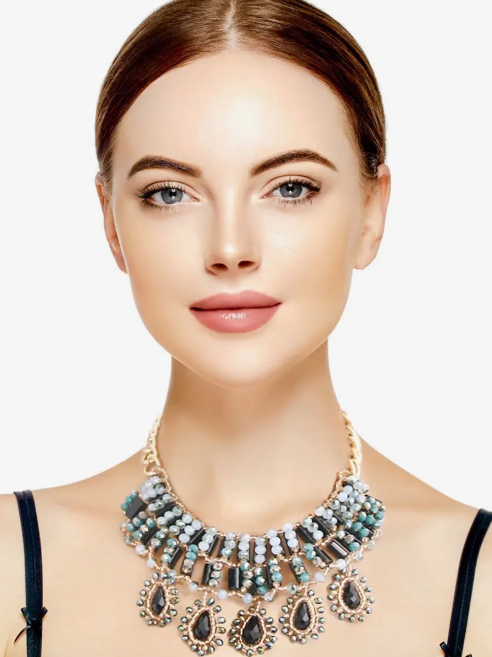 Gold-Tone Blue Multi-Bead Statement Necklace